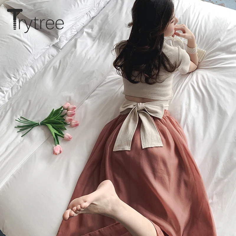 Trytree/летний женский костюм из двух предметов романтический Повседневный