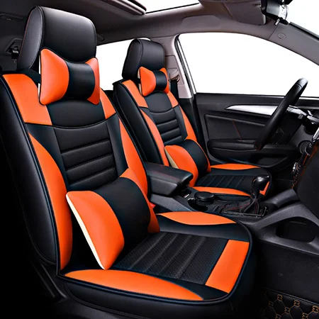 Orange Luxury Передние+ задние) автомобильные чехлы из искусственной кожи для peugeot 407 308sw 607 307CC 3008 206CC 307SW 4008 защитное покрытие автомобильного сиденья автомобильные аксессуары - Название цвета: Orange Luxury