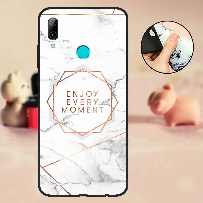 Мраморный чехол для Huawei P Smart 2019 задняя крышка мягкий черный телефон ТПУ