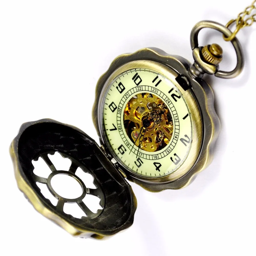 New Arrival 2016 Retro Pocket Watches Lotus Design Golden Bronze Case Analog Numbers Dial DIsplay Mechanical Fob | Наручные часы