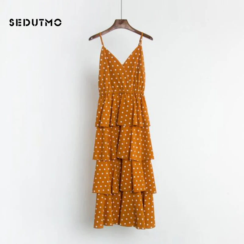 Летнее платье-миди в горошек SEDUTMO Женская туника шифоновые платья на тонких
