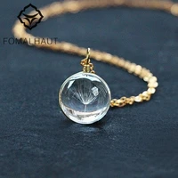hot sale one real dandelion jewelry crystal glass ball dandelion necklace long strip link chain pendant necklaces for women