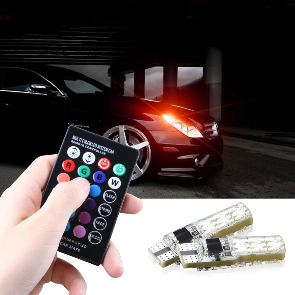

T10 W5W Led Bulb 194 168 6SMD 5050 RGB Multi Color Wedge strobe Light Auto Lamp Car interior Lights Bulbs with Remote Control