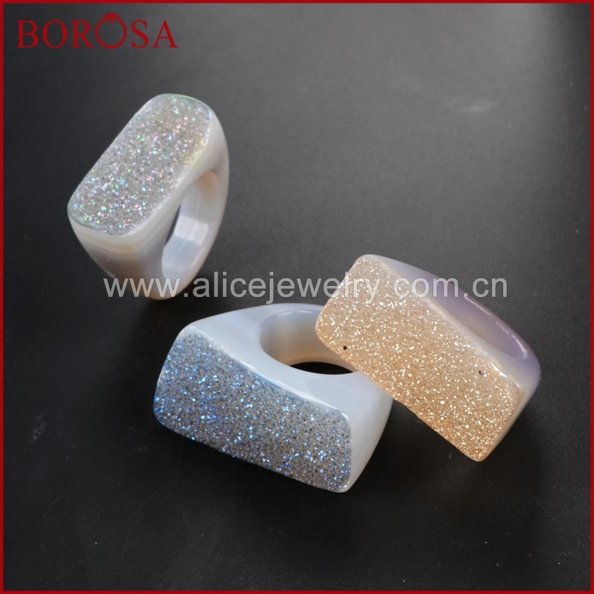 BOROSA 5 шт. кольцо с натуральным кристаллом из титана Druzy ювелирные изделия Drusy