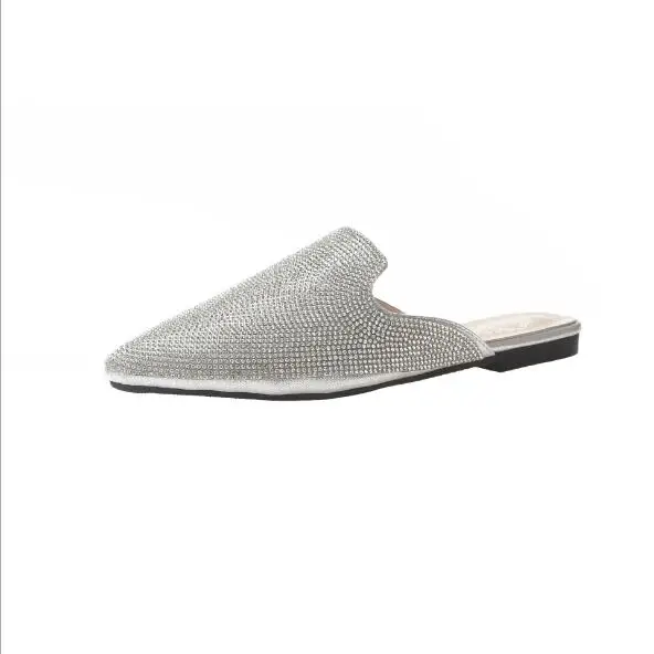 2019 г. Новые шлепанцы модные пикантные блестки с острым носком на плоской подошве