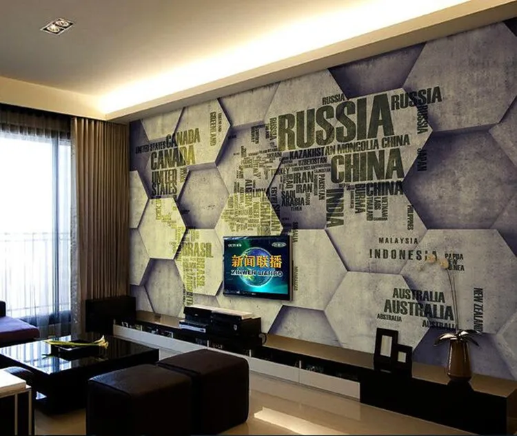 Custom photo wallpaper retro stripes board English alphabet map Cafe casual bar KTV bedroom living room hotel mural | Обустройство
