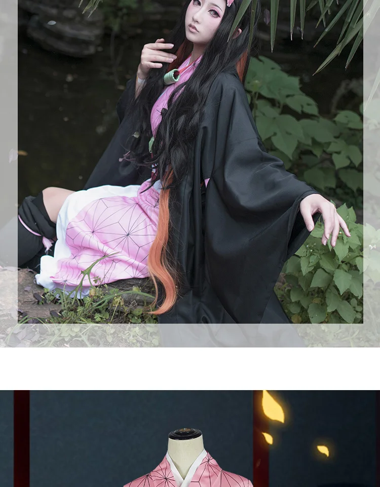 Аниме Demon Slayer Kamado Nezuko костюмы для косплея Kimetsu no Yaiba женское Розовое Кимоно костюмы на Хэллоуин для женщин парик на Хэллоуин
