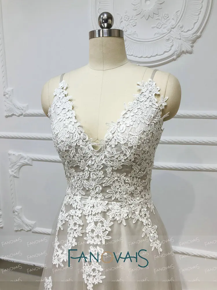 Серый Пляж Бохо Свадебное Платье 2019 Кружева Свадебные Платья Vestido De Novia Robe Mariee