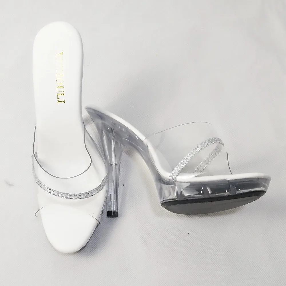 YIZHOULI 13cm high heels, thin and transparent crystal cold slippers, catwalk model size women's Slippers