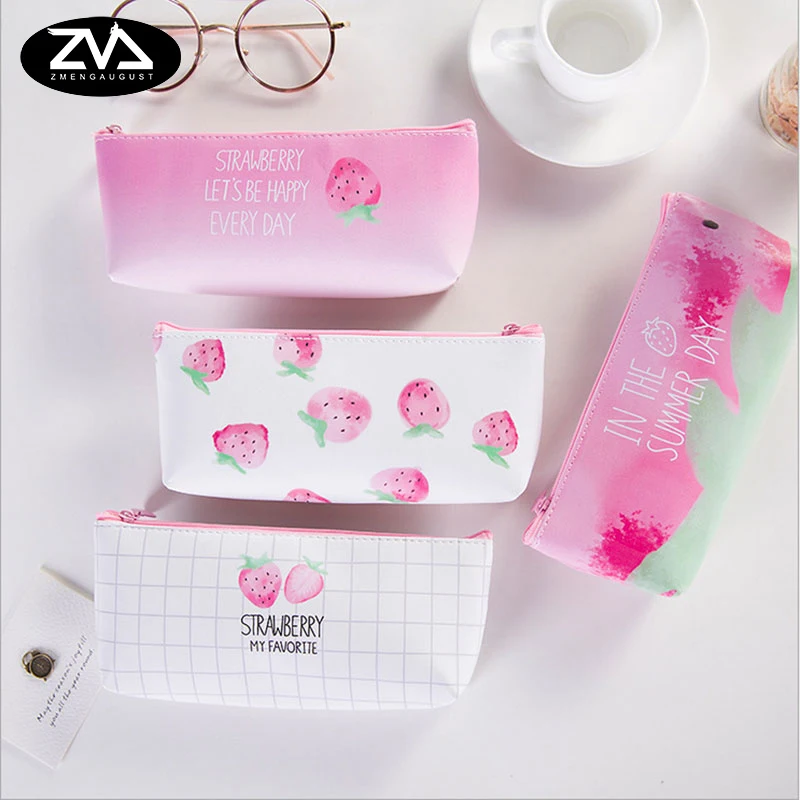 1x Корейская сумка для карандашей с клубникой kawaii большая вместительность PU
