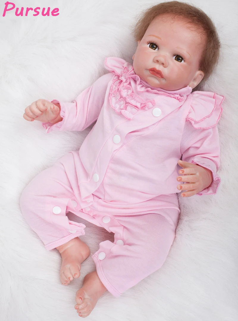 Преследовать 53 см так реально коричневый Средства ухода для век силикона Reborn Baby