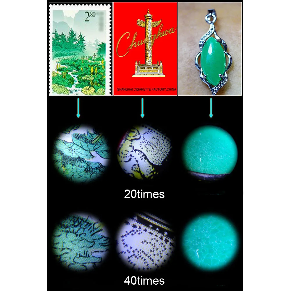 Stamp Collecting LED Lighted Gem Monocular Zoom HD Multifunction UV Lamp Mini Magnifier Jewelry Pocket Microscope Loupe Glass |
