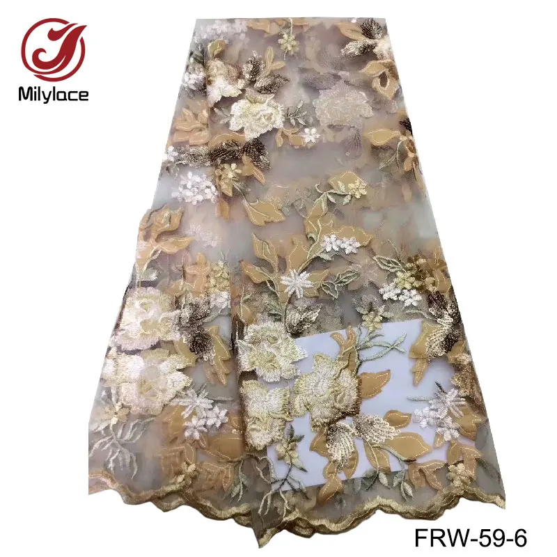 

Bridal embroidered lace fabric with sequins hot selling african tulle lace fabric pretty nigerian net tissue for wedding FRW-59