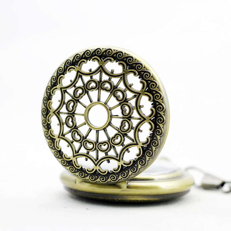 Classical Bronze Spider Web Heart Copper Hollow Mechanical Pocket Watch Retro Chain For Men Women Gift | Наручные часы