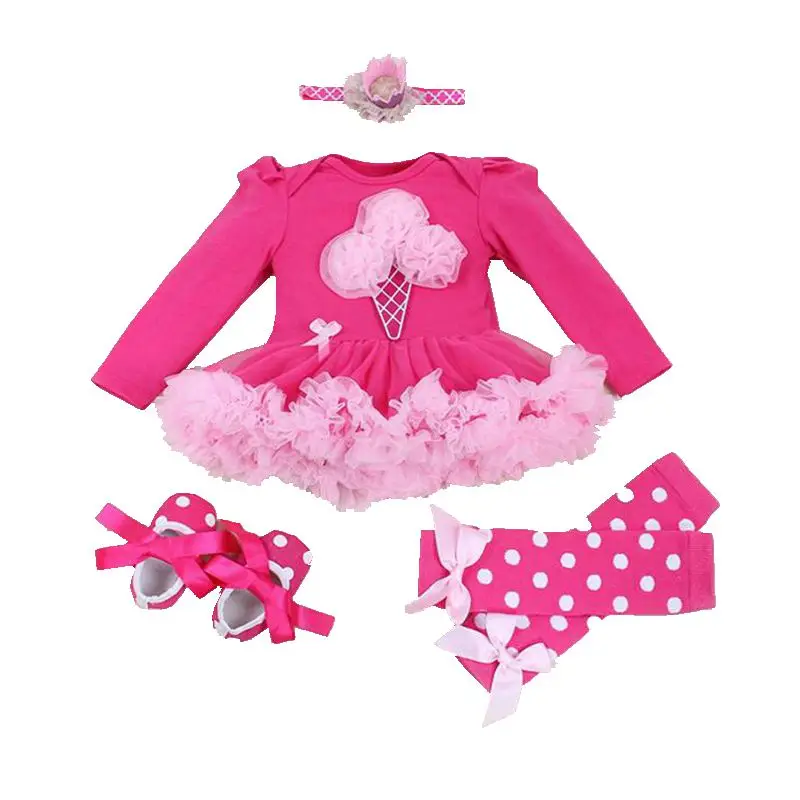 Сладкий Платье для маленьких девочек 4 шт. мороженое Кружево платье-пачка