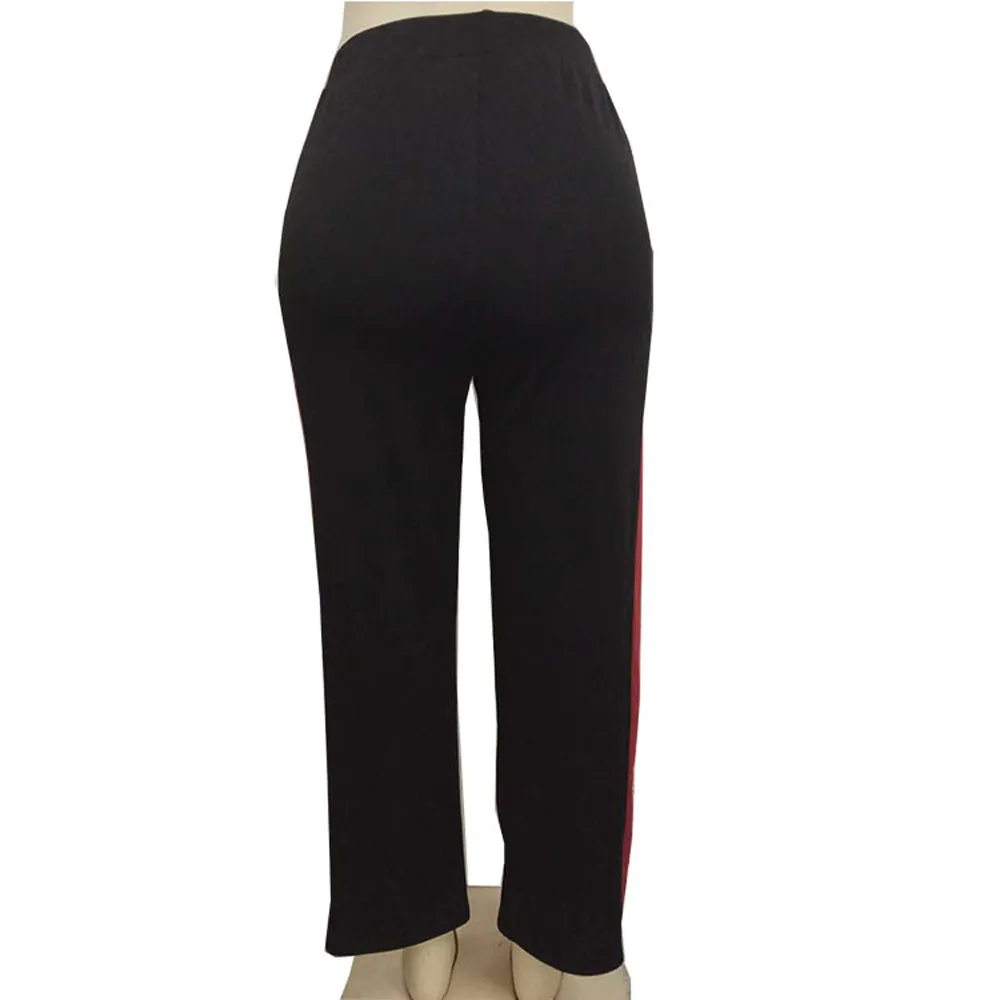 Женские лоскутные брюки с полосками красные белые черные повседневные длинные