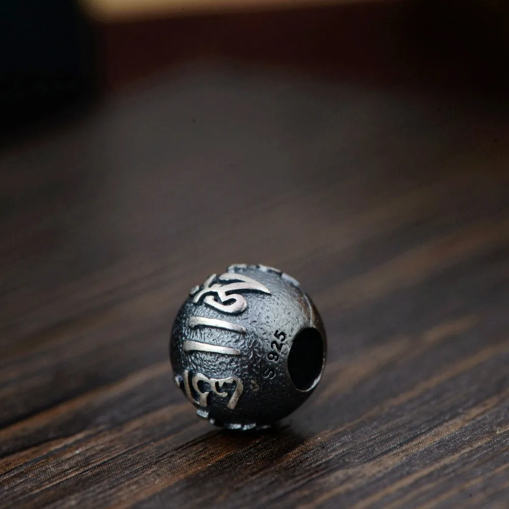 S92 Solid Sterling SIL Om Mani Padme Hum 12mm Round Spacer Bead Charm DIY A2472 | Украшения и аксессуары