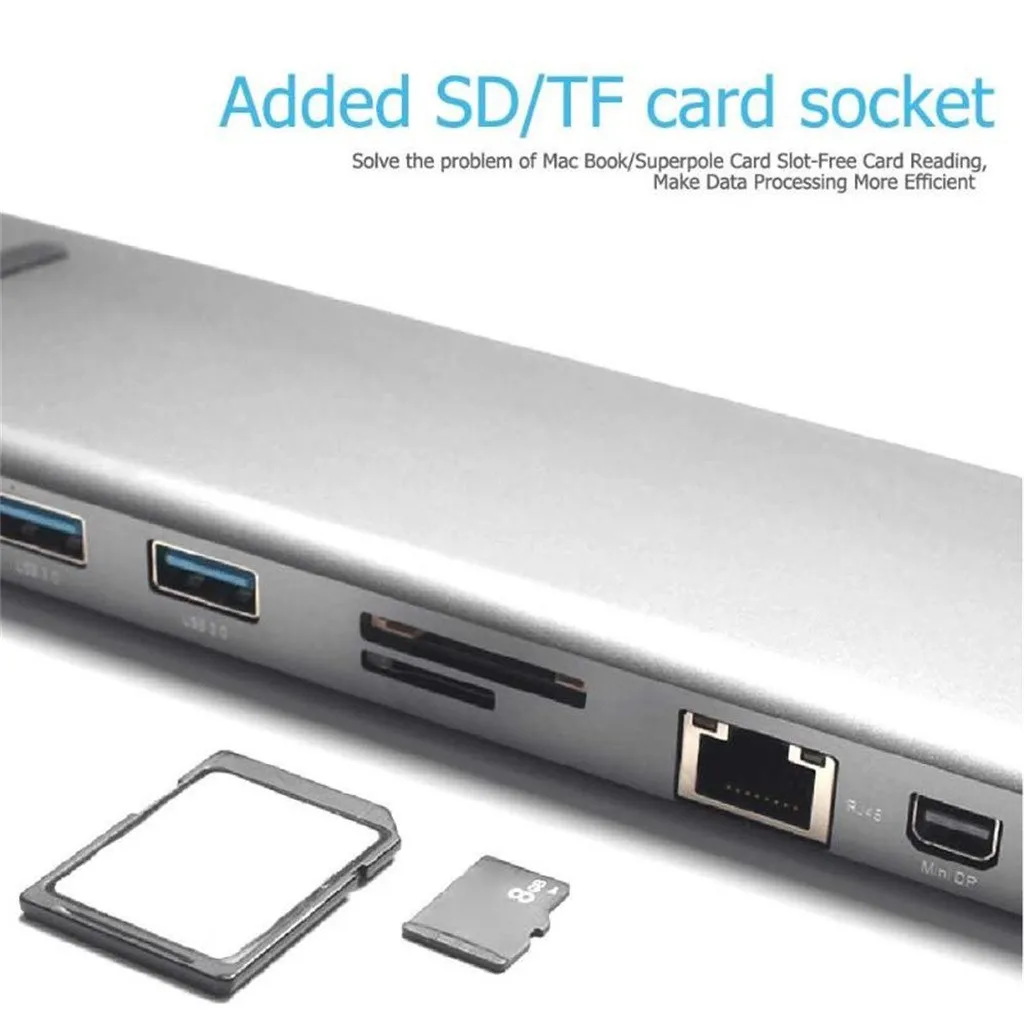 Алюминиевый 11 в 1 концентратор USB Type C к USB3.0 TF HDMI VGA RJ45 Мини DP док станция адаптер для