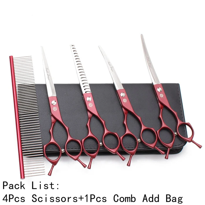 Suit 6.5" 7" 440C Dog Grooming Kit Straight Scissors Thinning Shears UP&Down Curved Shears Comb Professional Pet Scissors Z3009 - Цвет: Z3009 Hong 5P Y