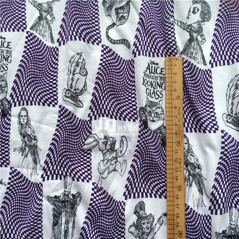 Тонкая трикотажная хлопчатобумажная ткань с рисунком Кота Алисы мечты в стране
