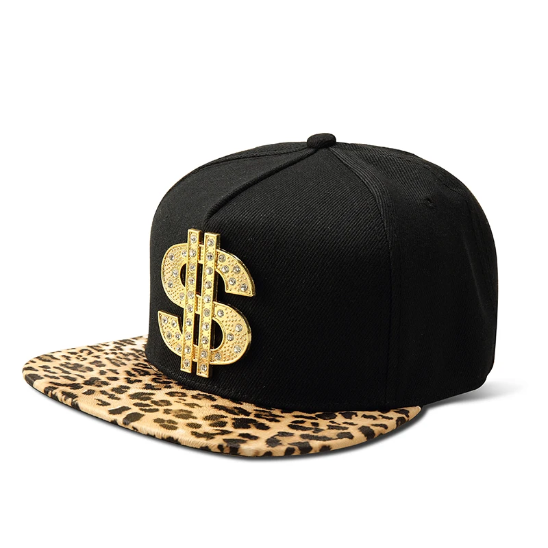 Письмо доллар бейсбольная кепка со стразами Регулируемый Snapback с леопардовым