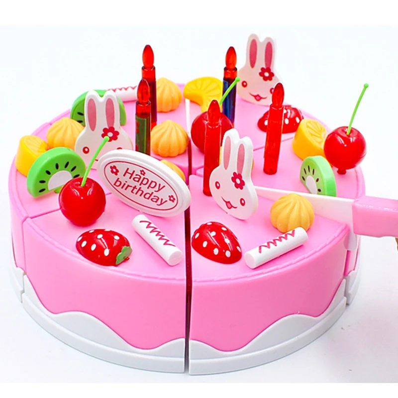 Hot 38-75Pcs DIY Pretend Play Fruit Cutting Birthday Cake Kitchen Food Toys Cocina De Juguete Toy Pink Blue Girls Gift for Child | Игрушки и