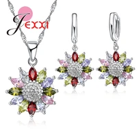 beautiful flower wedding jewelry sets multicolor cubic zirconia inlayed 925 sterling silver bridal earrings necklace sets