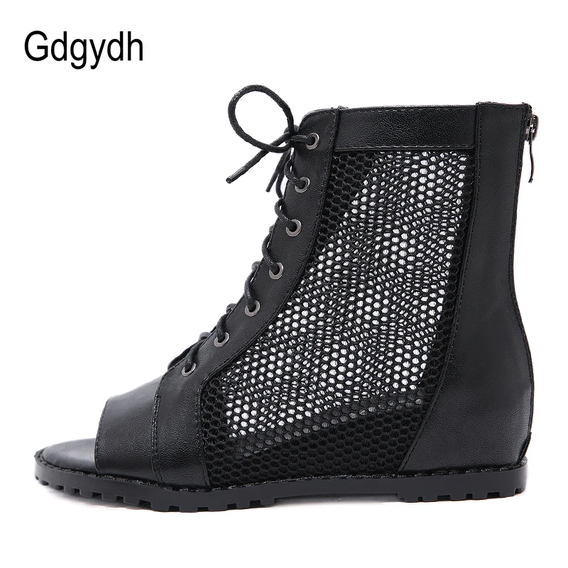 Gdgydh Summer Shoes Women Black Height Increasing Peep Toe Footwear Woman Boots On Summer Mesh Rome Style Drop Shipping