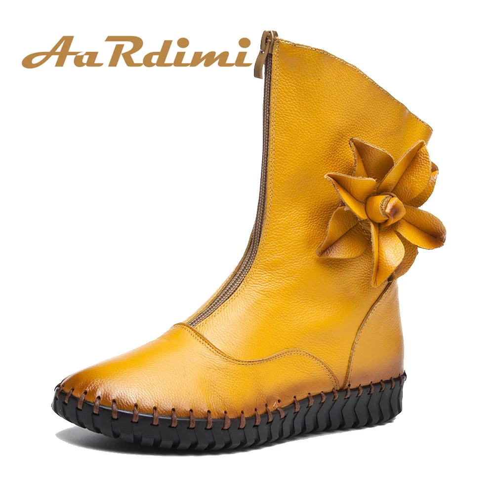 

Женские высокие сапоги AARDIMI в стиле ретро с цветами, сапоги до середины икры из натуральной кожи, женская обувь из воловьей кожи на молнии, же...