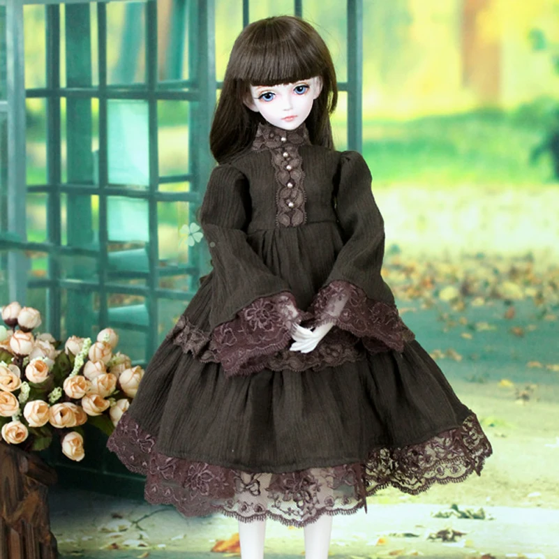 Аксессуары для кукол 1/3 1/4 BJD Одежда коричневый хлопок Платье в западном стиле