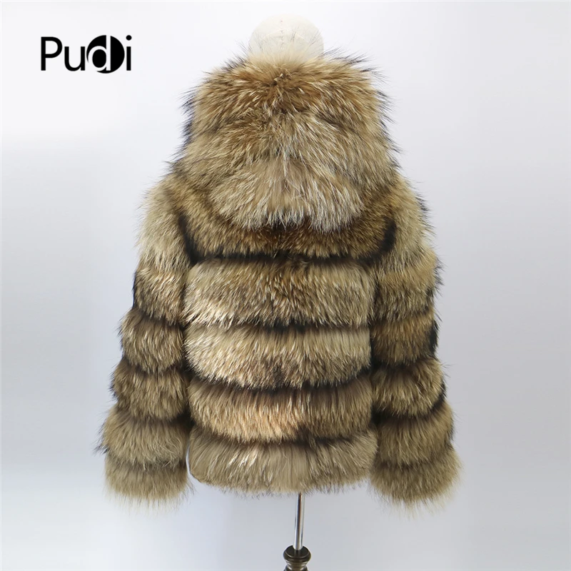 Pudi CT909-2 женская новая модная куртка из натурального меха енота с v-образным вырезом леди собака с капюшоном или стоячим воротником натуральный мех пальто