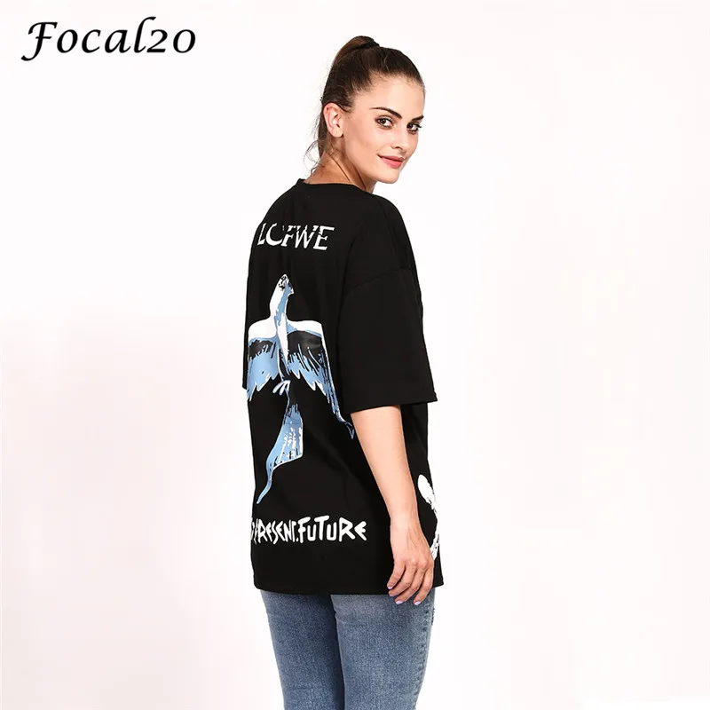 

Focal20 Harajuku Graffiti Bird Letter Print Women T-shirt Summer Short Sleeve Casual Loose Graphic T Shirt Tee Top Streetwear