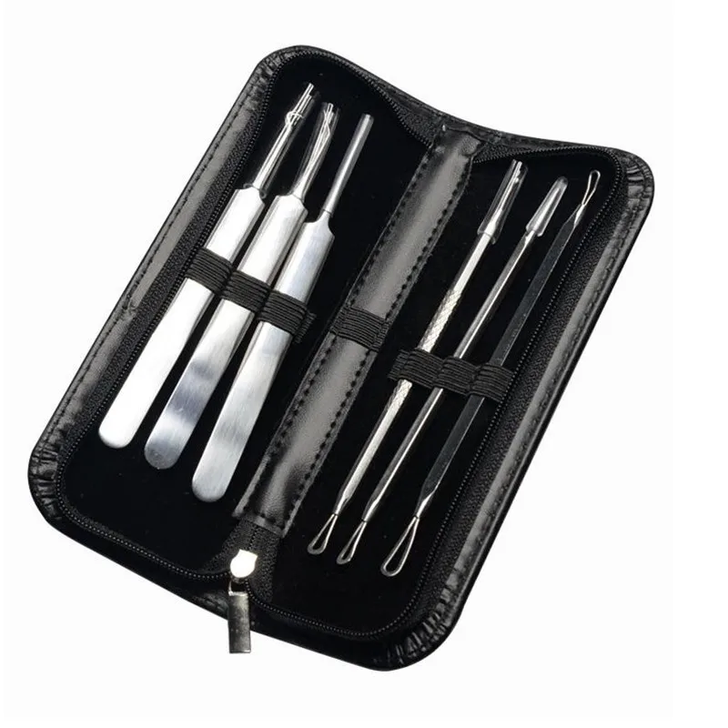 

6Pcs Stainless Steel Blackhead Remover Tool With Bag Acne Needle Clip Pimple Comedone Tweezer Blemish Face Skin Care Tool 40#716