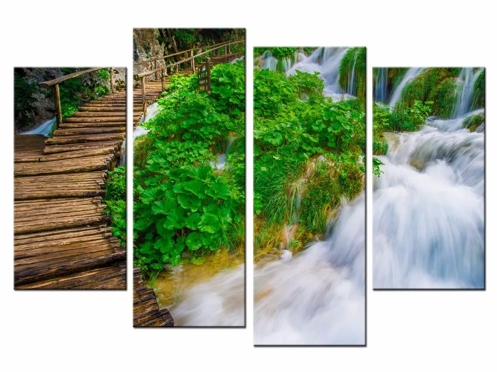 

4 Piece Modern Waterfall Painting Canvas Wall Art Picture Home Decoration Living Room Canvas Print Painting Canvas Art JO13-05