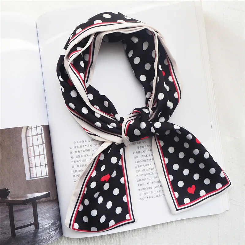 Тонкий длинный шелковый шарф в мелкий горошек, платок на шею, Женская бандана, элегантная женская повязка на голову