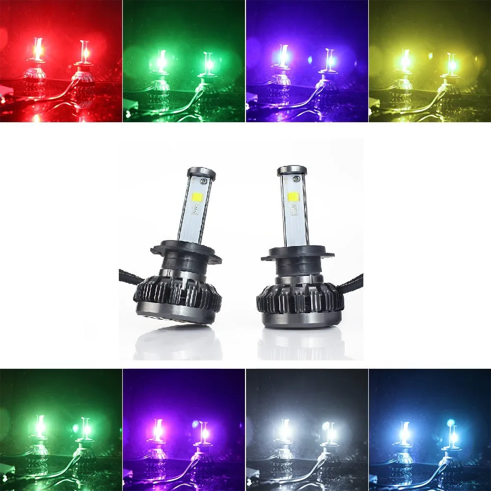 Автомобильная светодиодная фара AutoEC H4 H7 RGB управление через Bluetooth H1 H3 H8 H11 HB3 HB4