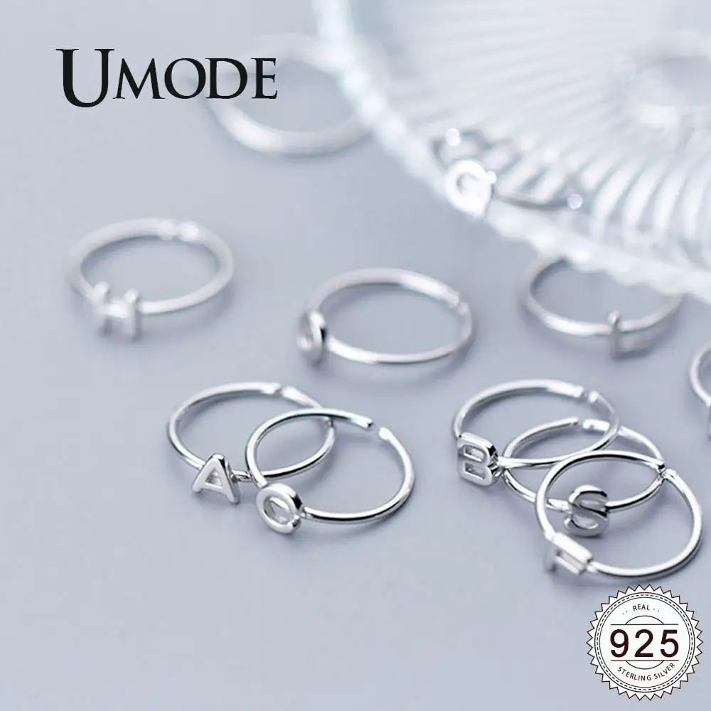 UMODE, корейские 925 пробы, серебряные кольца, трендовые английские буквы, открытые кольца для женщин, Серебряный подарок для девушек, Женские Ювелирные изделия ULR0737A