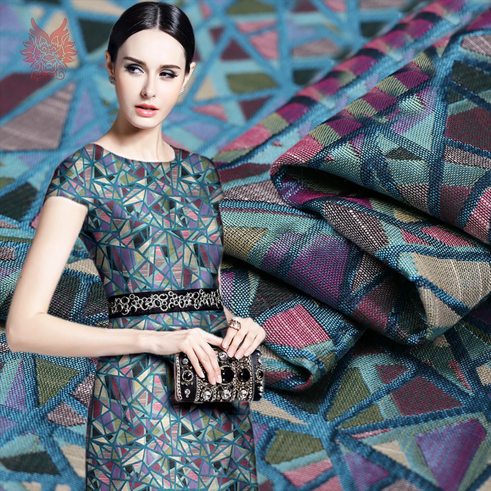 Французский стиль Геометрические trangle жаккардовая парча ткань для платья telas