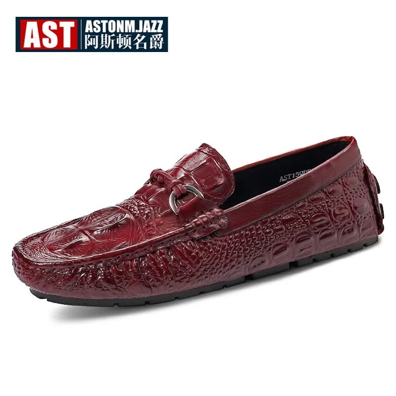 

Full Grain Leather Men's Buckle SLIP-ON Driving Loafers Businessman Casual Crocodile Boat Shoes Alligator Moccasins