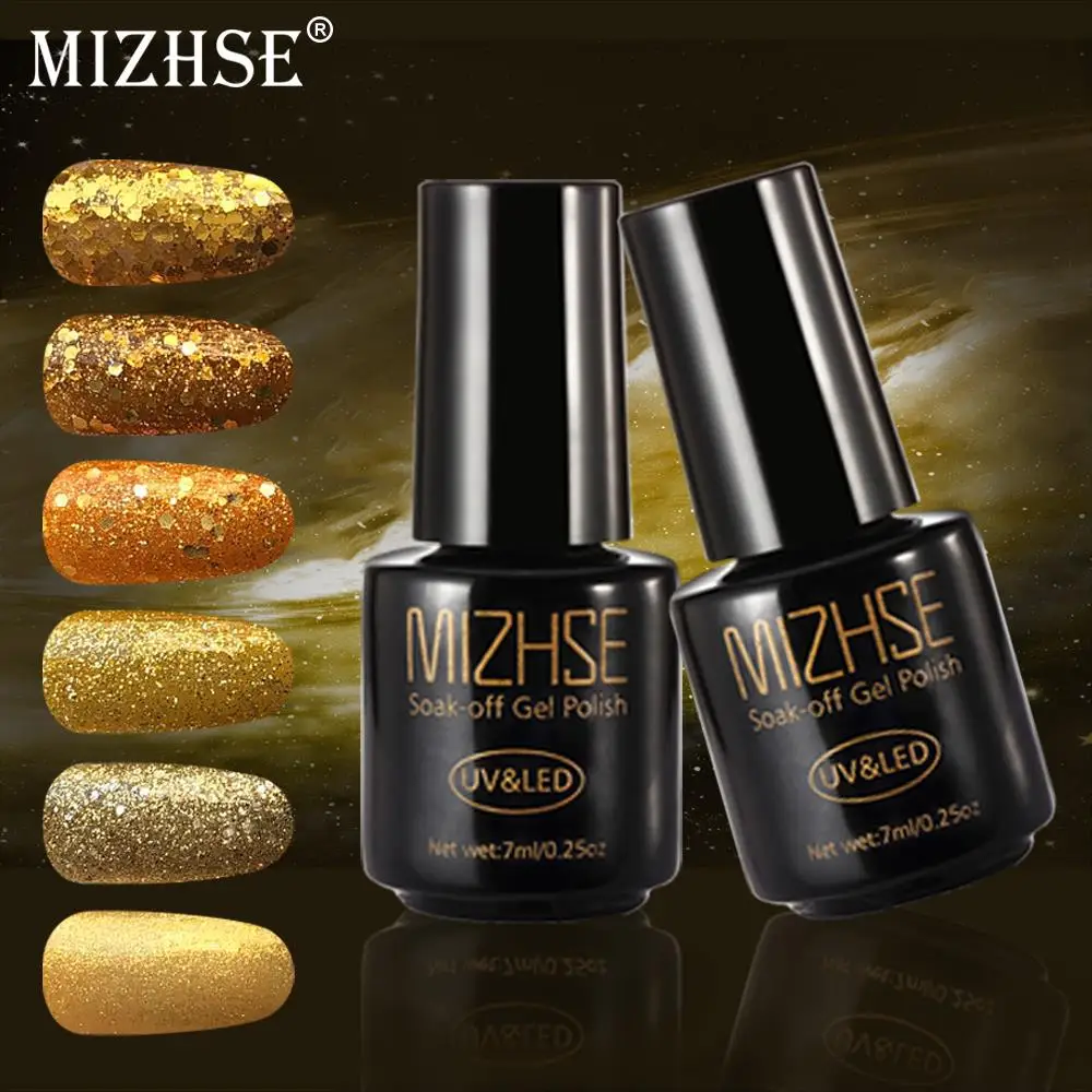 MIZHSE 7 мл УФ гель для ногтей Золото Блестящий блестящий порошок Гибридный лак