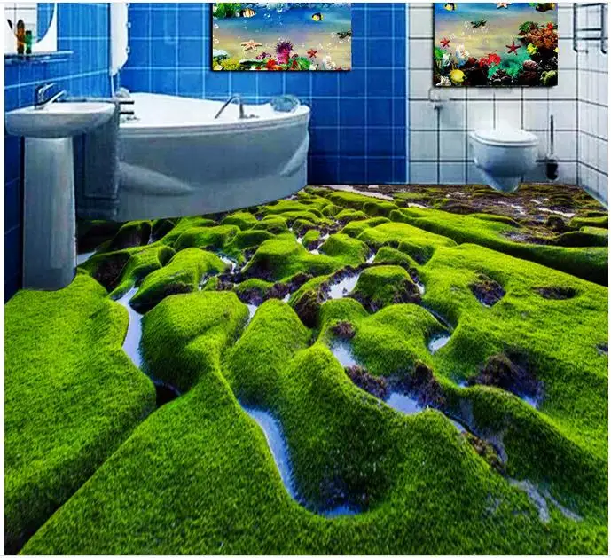 3d Пол росписи обои Риф мох морской воды Водонепроницаемый-обои для ванной фото |