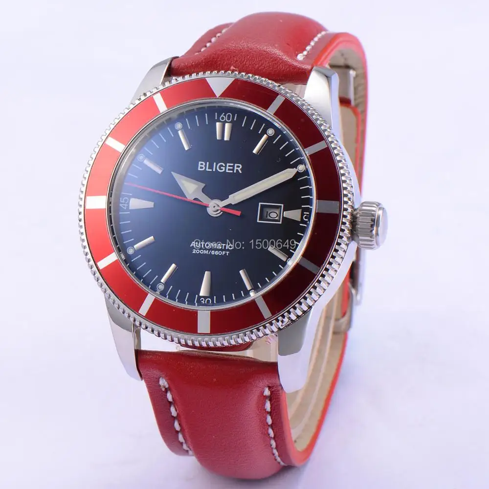 

46mm BLIGER Stainless steel case Mingzhu dg2813 movement Men Automatic Watch 1865