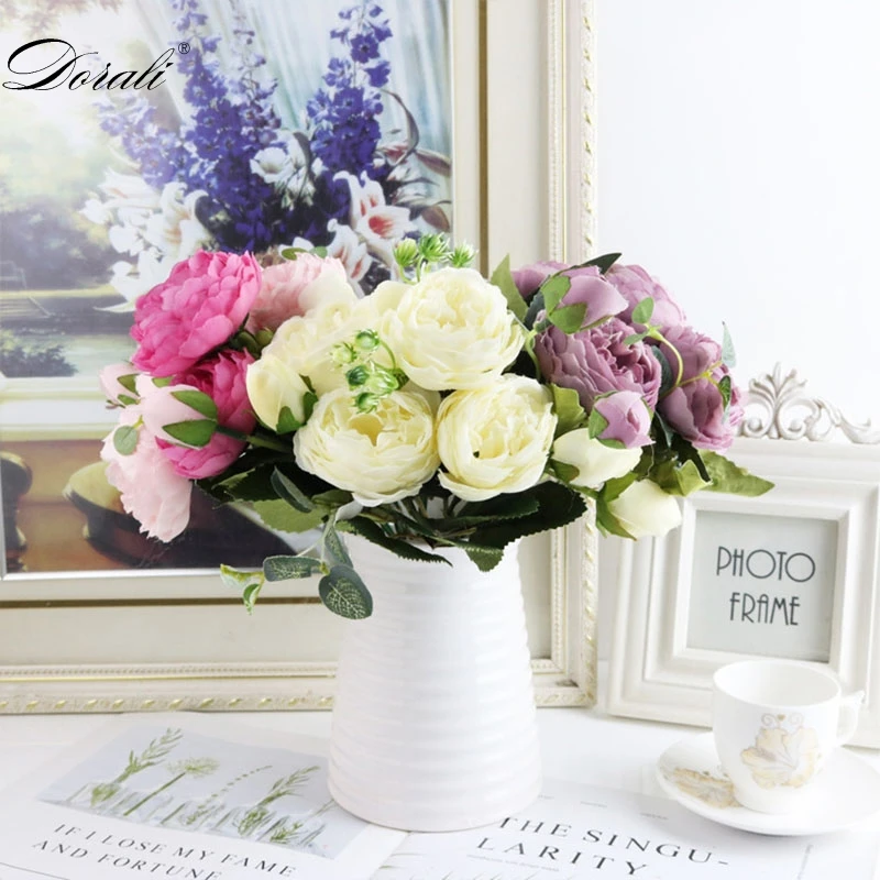 Искусственные цветы 2019 шелковые розы пионы красивый цветочный букет для