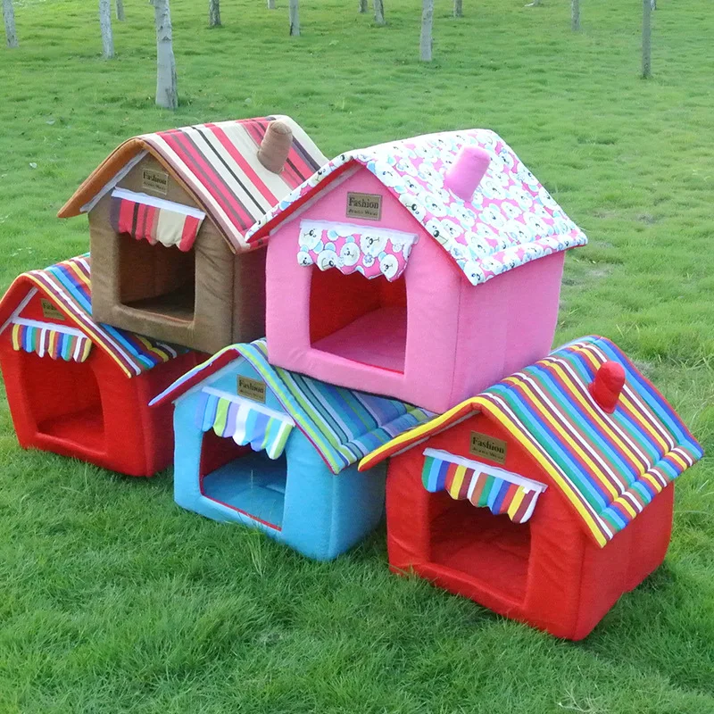 Новинка модный съемный коврик в полоску домик для собак кровати маленьких и