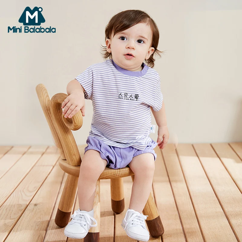 Комплект Свободной одежды Mini balabalaBaby летняя новая дышащая одежда штаны + футболка