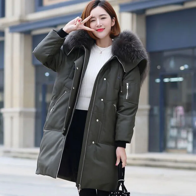 Огромный натуральным енота Мех животных Новинка 2017 года брендовая зимняя куртка