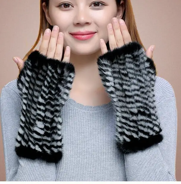ZDFURS *  Winter women gloves genuine natural mink fur glove 2017 brand new fashion lovely mittens thick warm fur Gloves Mittens