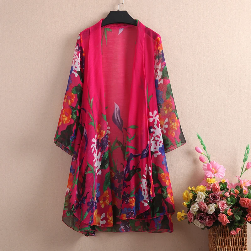 2020 Summer clothes new fashion printing 7 points sleeve loose large size cardigan Women's clothing Chiffon shirt | Женская одежда