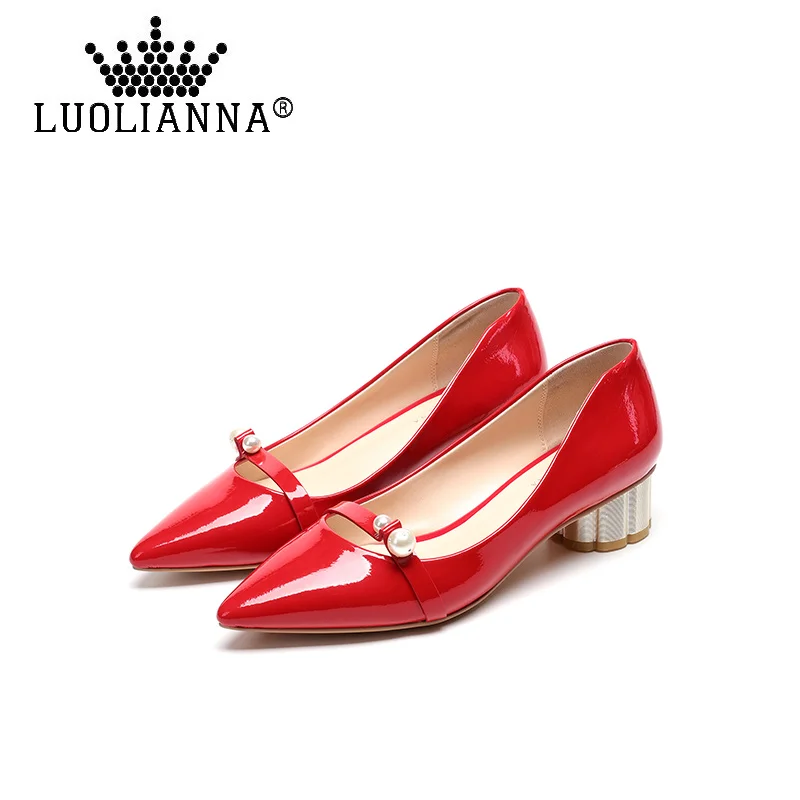 Luolianna Для женщин классические туфли квадратный каблук Лакированная кожа