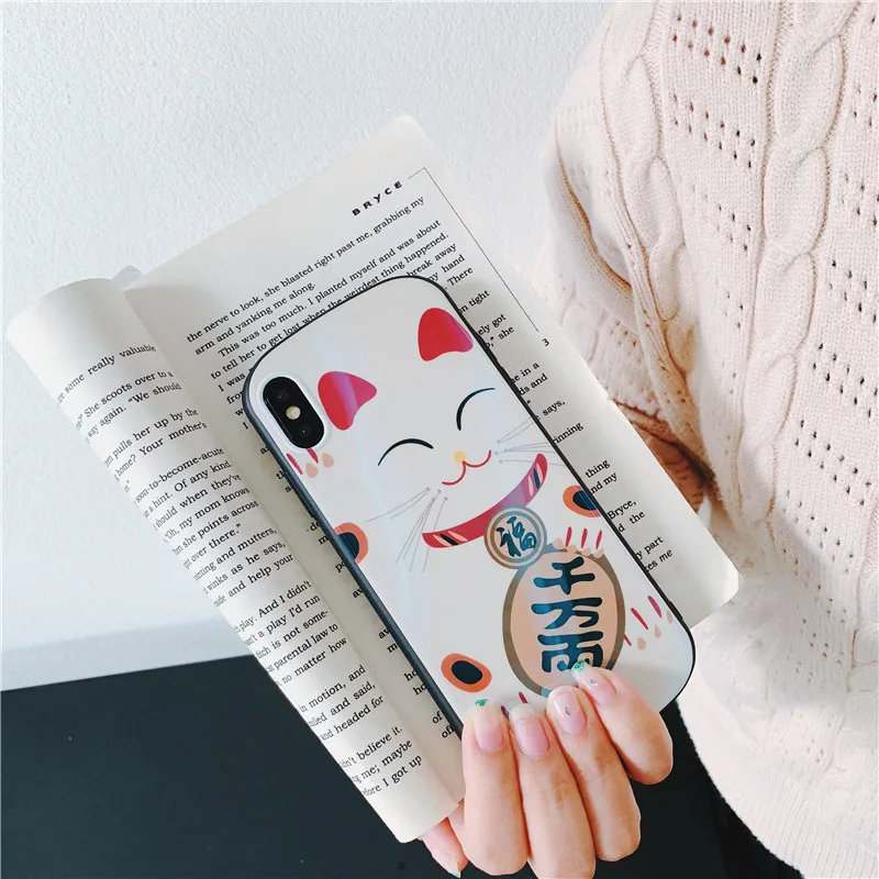 3D Kawaii Lucky Cat Blue Ray Case for IPhone X XS MAX XR 8 7 6 S 6S Plus 8plus I Phone Cell Cases Luxury Couple Cover |
